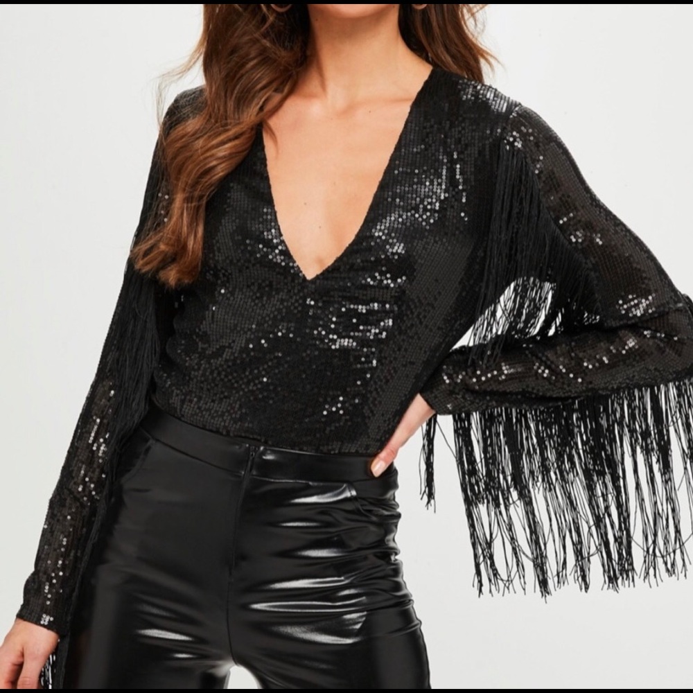 NWT sequin fringe bodysuit